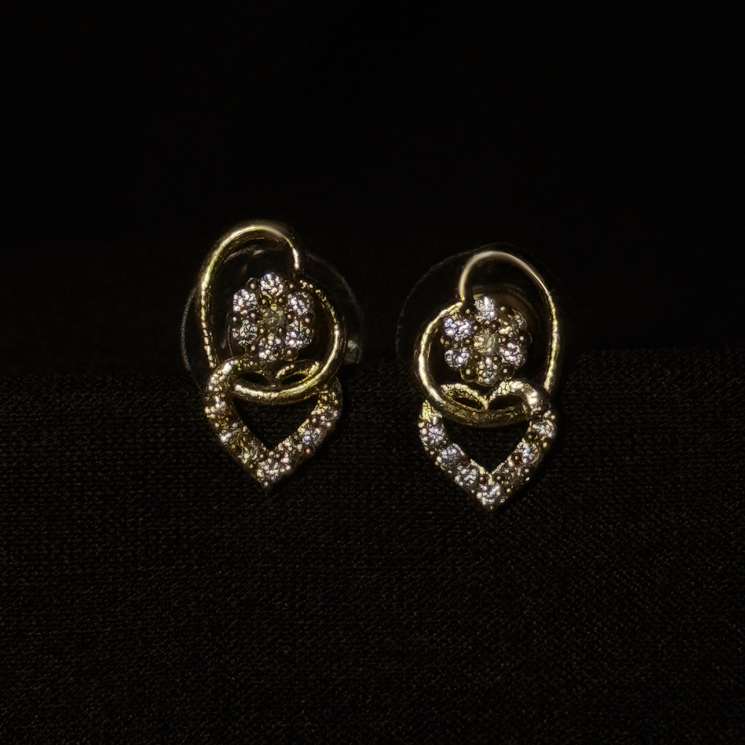 Double Heart Floral Stud Earrings