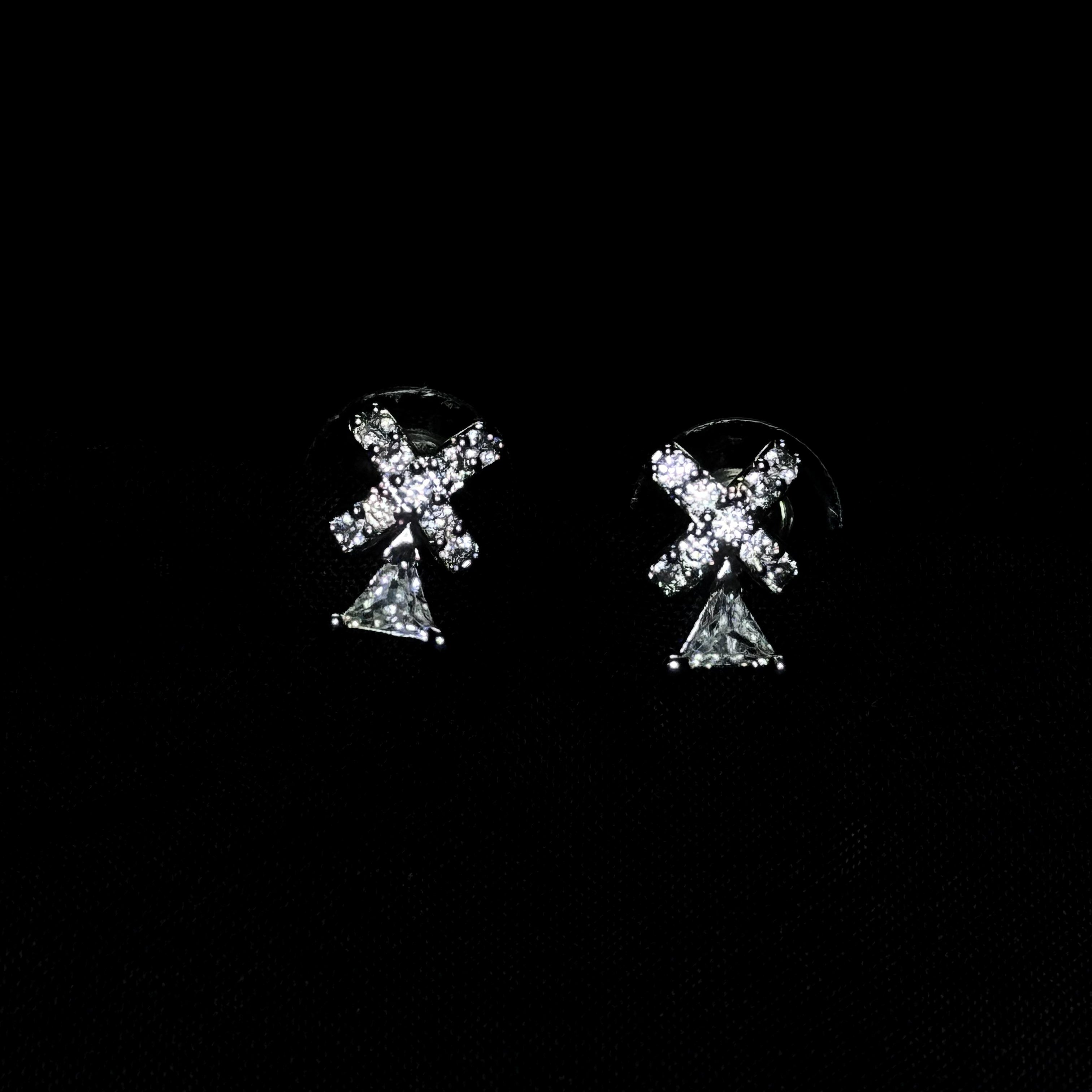 Crystal Cross & Triangle Drop Stud Earrings
