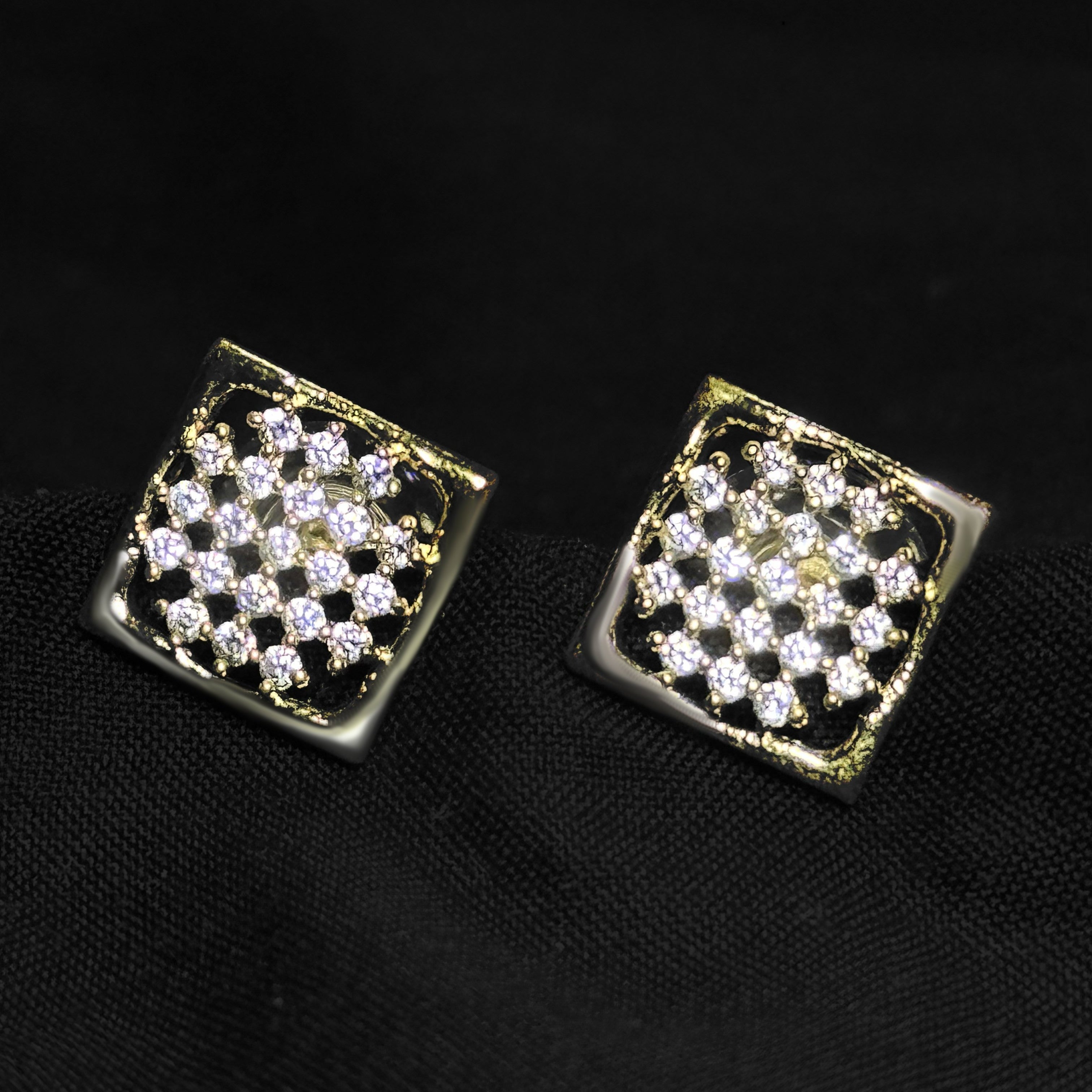 Diamond Square Stud Earrings – Gold Plated CZ