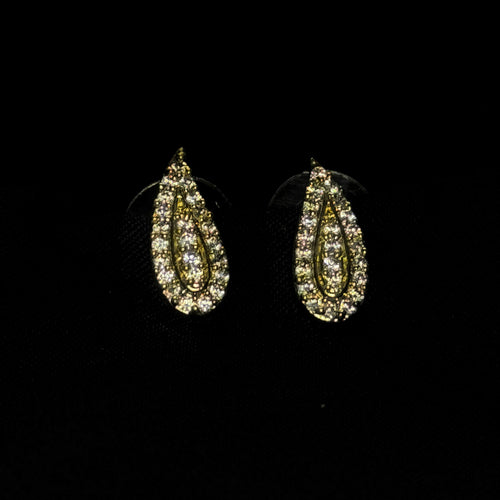 Teardrop-shaped earrings with gemstones on a black background