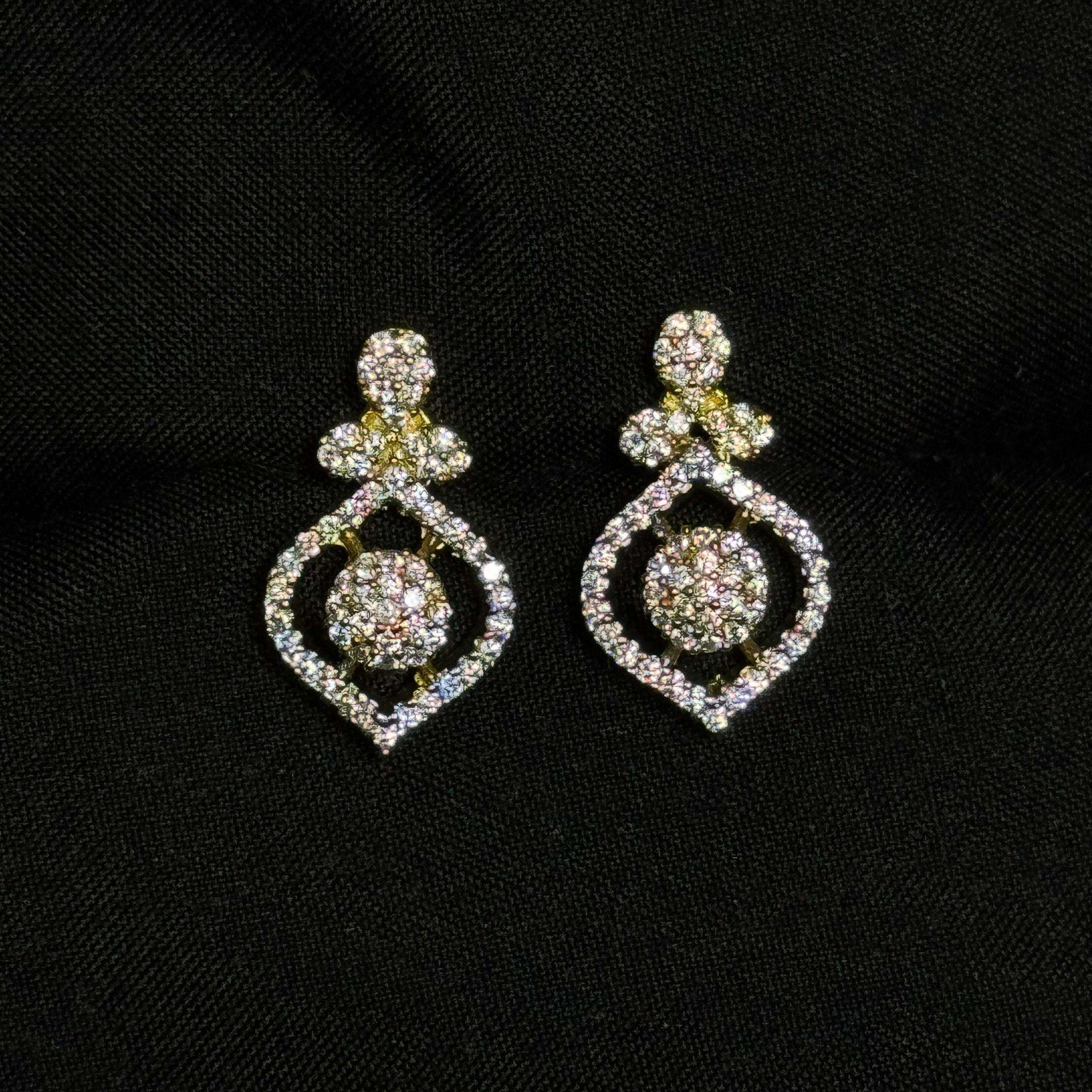 Pair of diamond earrings on a black background